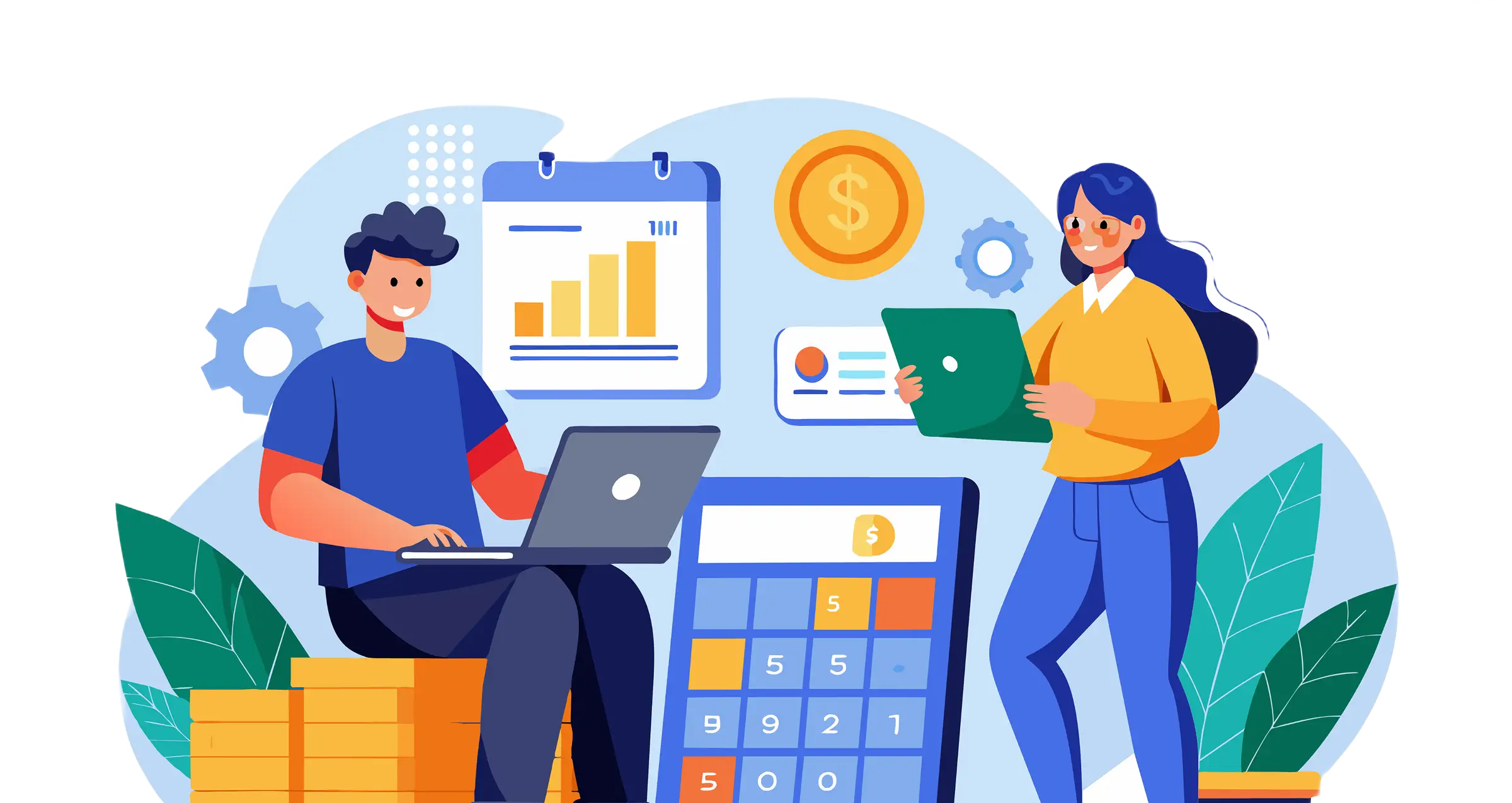 Students studying with calculator and charts